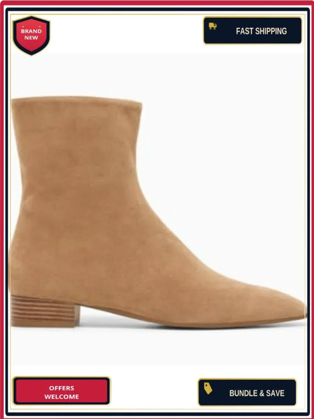 Faux Suede Ankle Boots Chunky Low Heel Square Toe Zip Dress Booties 1.5
